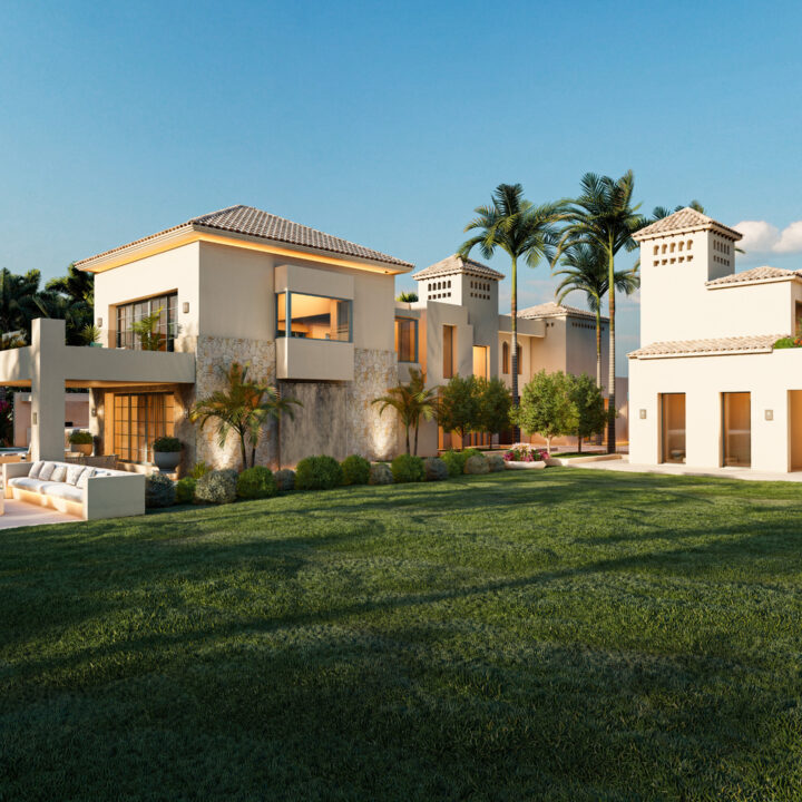 Villa Bruselas, Mediterranean villa with towers, palms and lawn