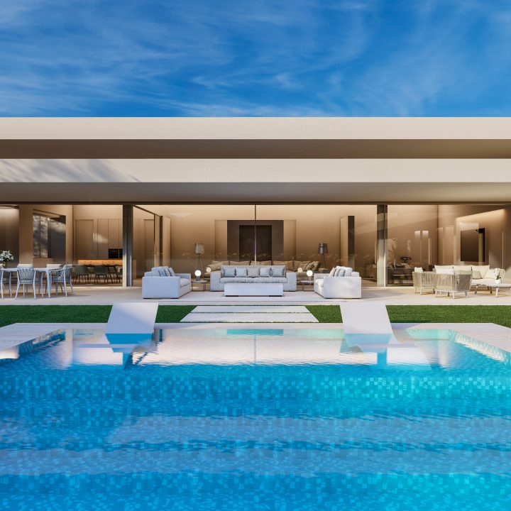 Villa Pareja, wide covered living area facing the pool